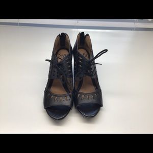 Lace-up, cut-out wedges